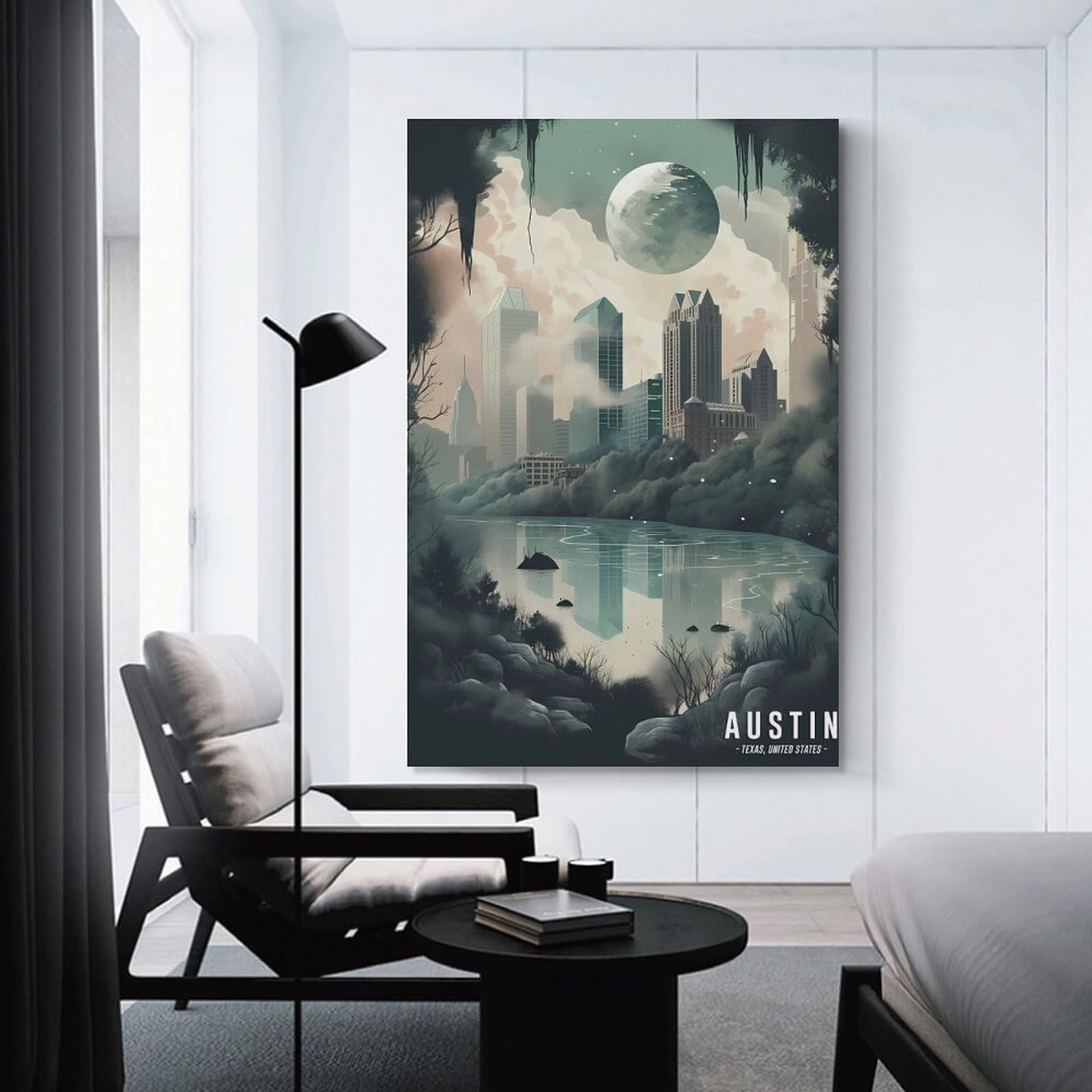 Junmoney Austin Skyline Cityscape Home Decor Wall Art, 24x36inch(60x90cm), for New Homes, Bedrooms Or Workspaces, Gift Idea for Housewarming And Birthdays