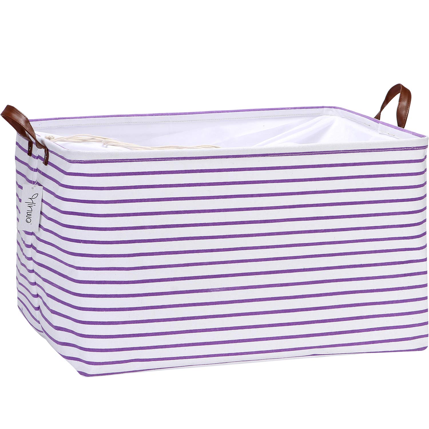 hinwo 70l extra large storage bins, closet organizers and storage, foldable clothes storage baskets with handles, containers for clothing, blanket, comforters, toys, bedding (purple stripe)
