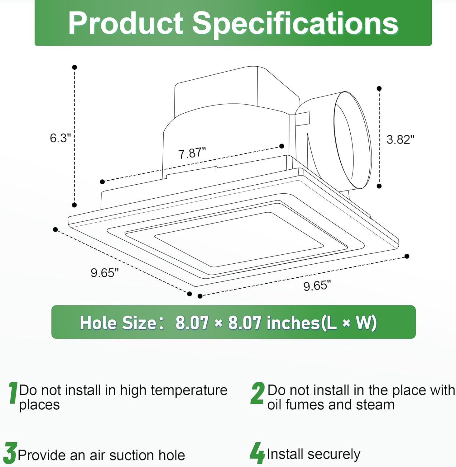 Bathroom Exhaust Fan with Light, 8 Inch Barthroom Ventilation Fan, 110 CFM 1.0 Sones Quiet Exhaust Fan, Square Exhaust Ventilation Fan Ceiling Mount