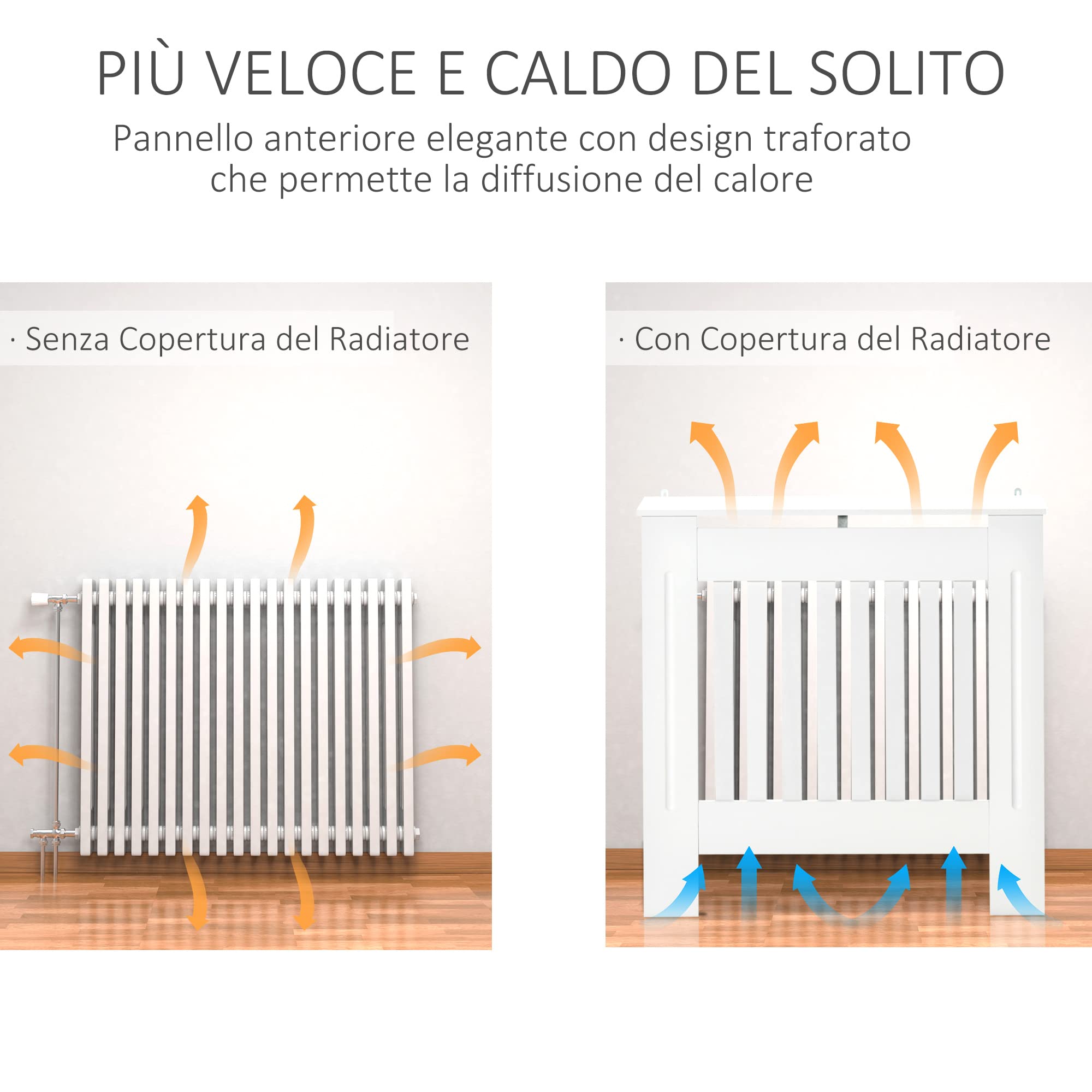 HOMCOM Copritermosifone in Legno Bianco per Caloriferi e Radiatori, Copri Termosifone Moderno con Anti-ribaltamento, Doghe e Piano d'Appoggio, 78x19x81cm