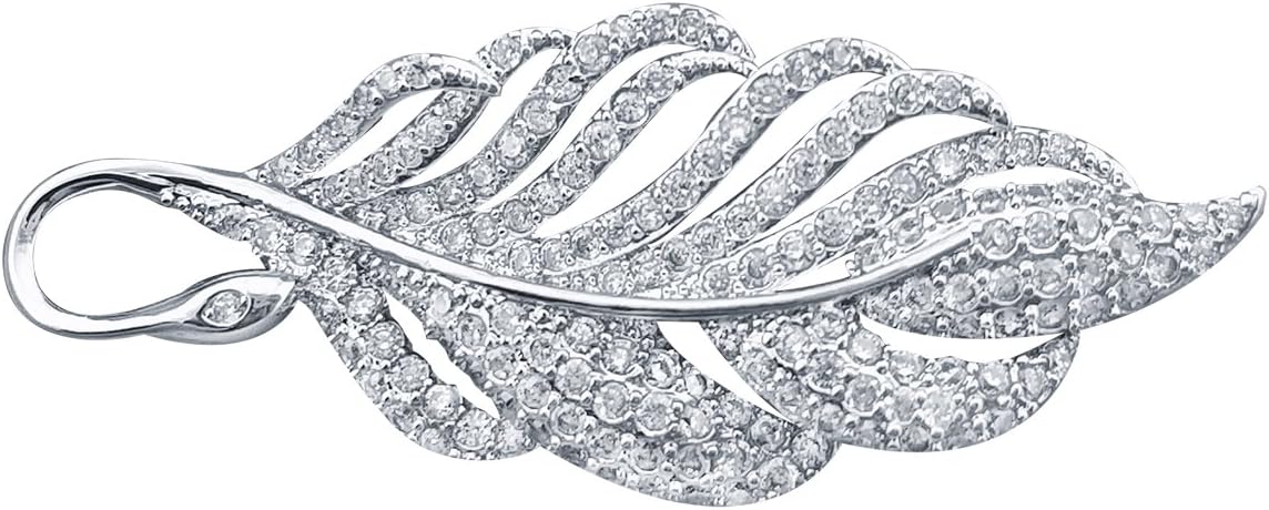 QUKECZ Silver-Tone Feathers Shape Cubic Zirconia Crystal Wedding Brooch Women Bridal Jewellery