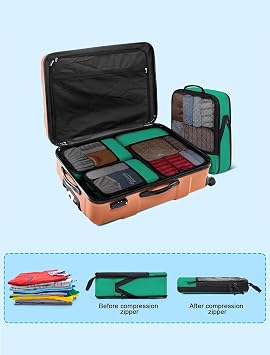 SDGFUI 4 Set/6 Set/8 Set Compression Packing Cubes for Travel, Travel Luggage Cubes Compression, Green, 4 Set