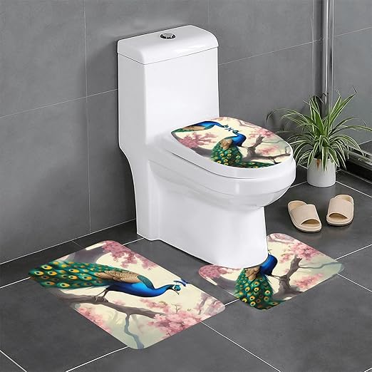 WHJYYXDE Oriental Peacock on Flower Tree NonSlip Three Piece Set 24x16