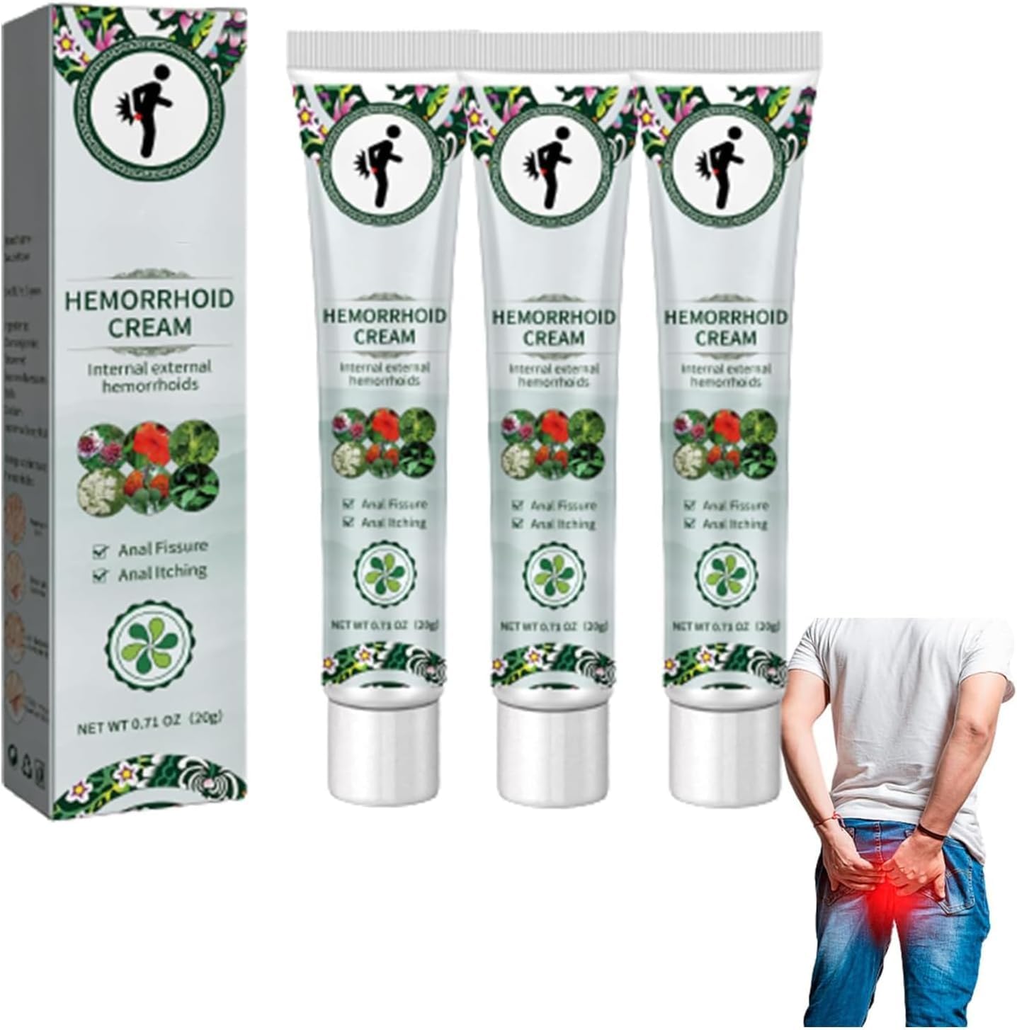 Crema Herbal para Hemorroides, Alivio Rápido de Picazón y Ardor Externos