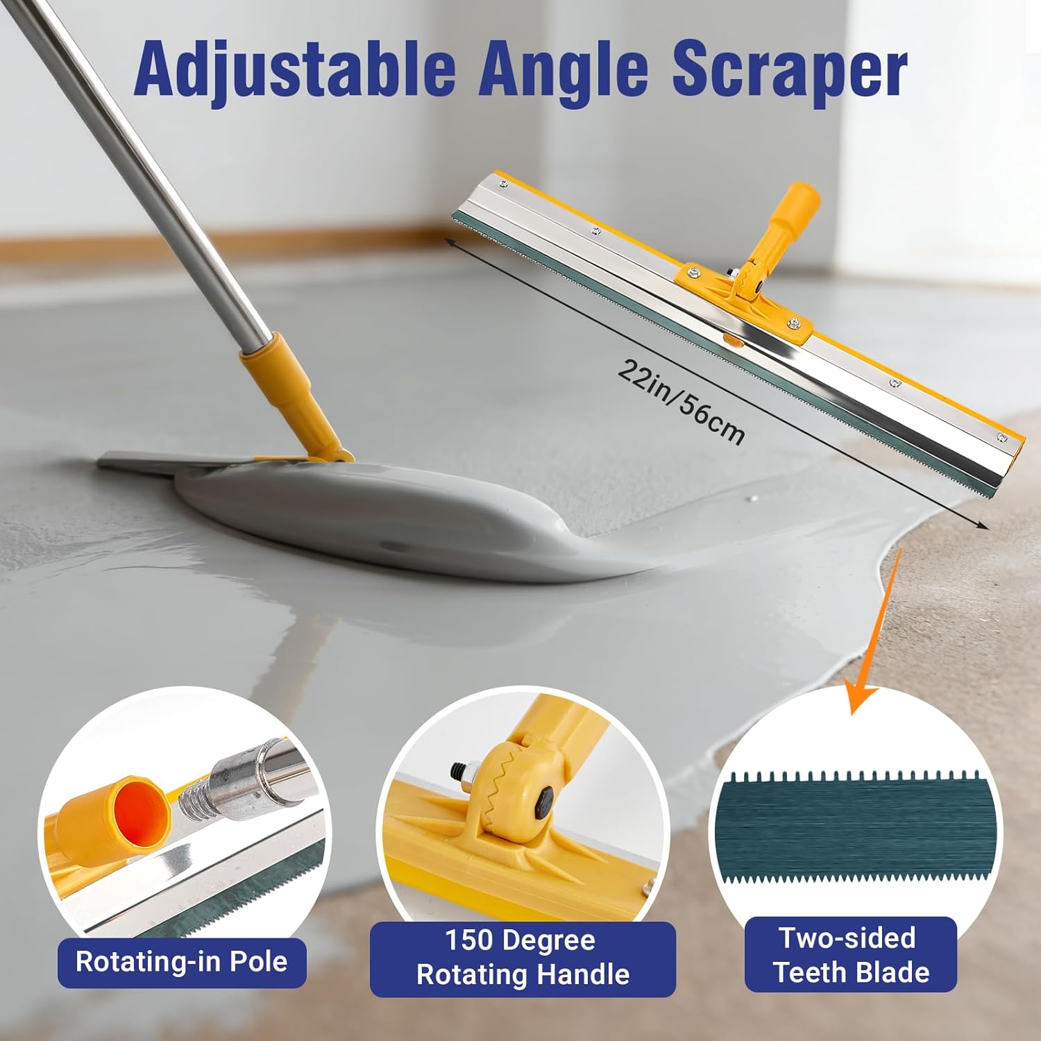 Self Leveling Concrete Tools, Spiked Roller for Self Leveling with Adjustable 5.1ft Pole, Garage Floor Epoxy Kit with Cement Leveling Rake, Spike Shoes for Epoxy Flooring