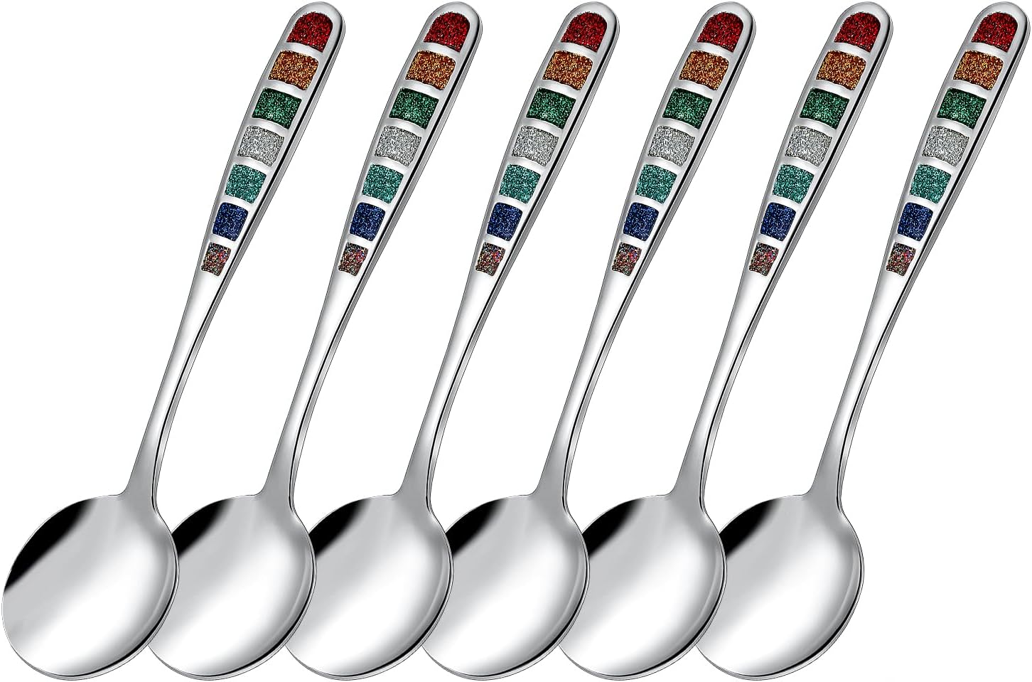 Premium 7.24" European Soup Spoons, Stainless Steel creative colorful enamel spoon drinking spoon, Dishwasher Safe Disinfection cabinet Set of 6