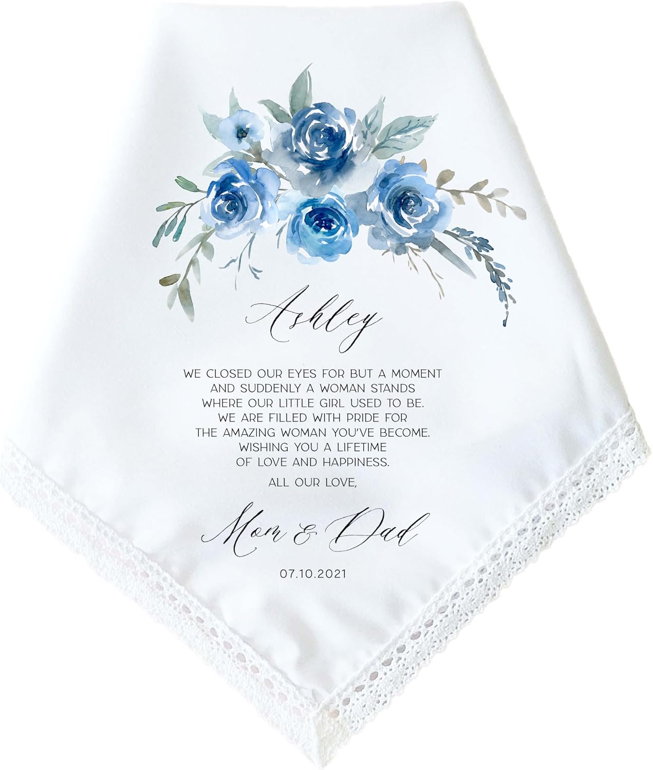 Daughter Wedding Gift | Personalized Wedding Handkerchief Gift for Daughter from Mom, Dad, Parents | Something Blue Gift for Bride | Bridal Shower | Bride Gift from Mom
