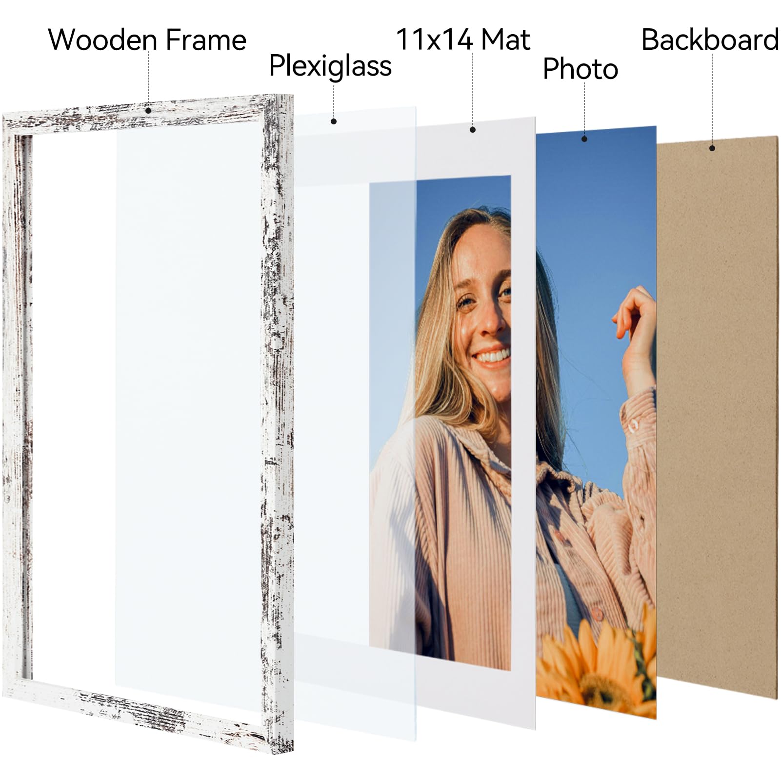 Vittanly Lot de 4 cadres photo de 30,5 x 40,6 cm - Affichage photo de 27,9 x 35,6 cm avec passe-partout ou 30,5 x 40,6 cm sans passe-partout, bois d'ingénierie avec plexiglas résistant aux chocs