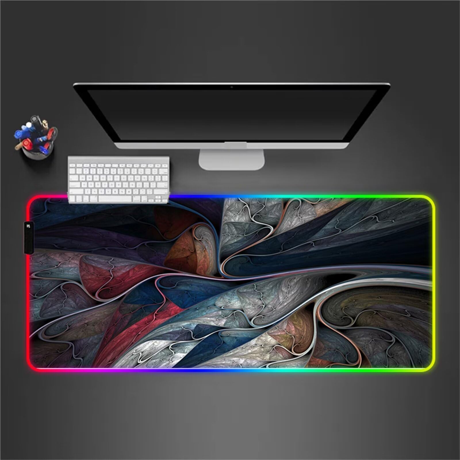 Alfombrilla de Ratón RGB 900x400x4mm XXL Grande Alfombrilla de ratón para Juegos LED 14 Efectos de Iluminación Alfombrilla Ratón Gaming para Gamers PC y Portátil, Azul Rosado
