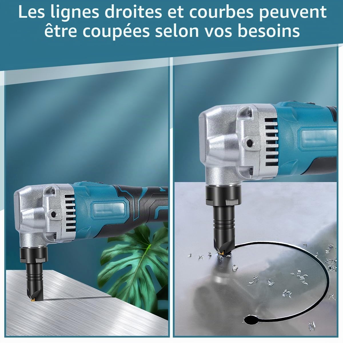 Grignoteuse Sans-Fil, Grignoteuse à tôle Compatible avec Makita 18v, Tête de Grignoteuse Rotative 360°, Grignoteuse Réglable 3 Vitesses, Ciseaux à Métal Grignoteuse à Tôle pour Couper L'inox
