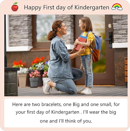 Vista 5 de Pulseras de regreso a clases para mamá y yo, pulsera preescolar para el primer día de jardín de infantes, juego de pulseras a juego para 2, pulseras