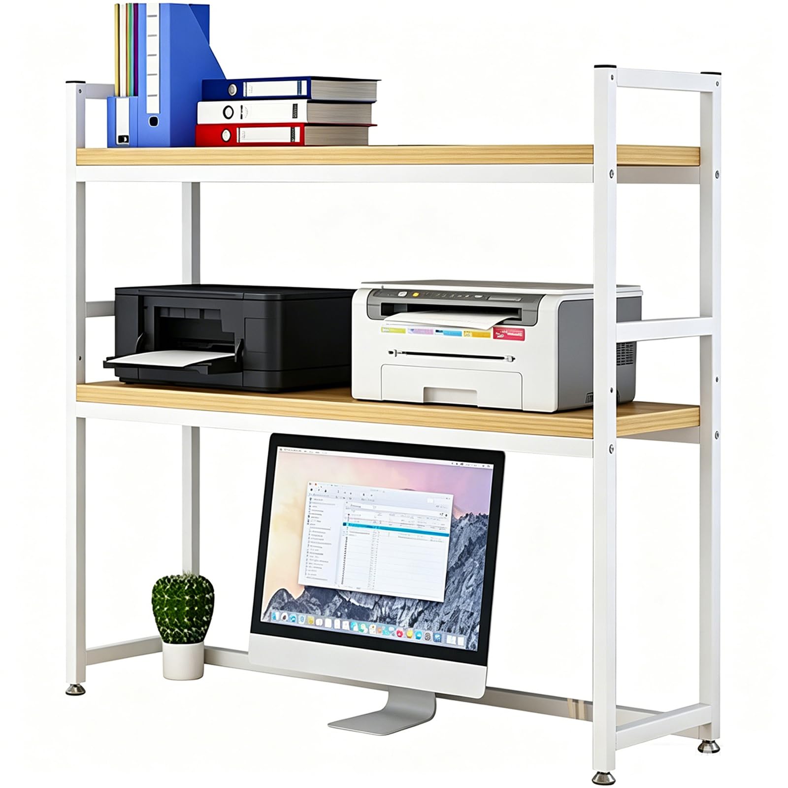 DLLDQBD Desktop Bookshelf Organizer, 2-Tier Wood Metal Bookcase, Desk Hutch Storage Shelf for Dorm, Office, Home(Size:75cm(29.53in),Color:A)