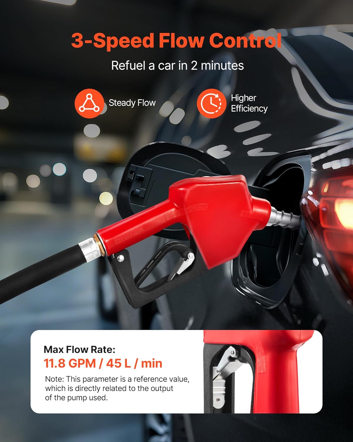 VEVOR 3/4" NPT Automatic Fuel Nozzle with 20Ft hose, Max Rate 11.8 GPM, Auto Shut Off Diesel Gas Pump Nozzle with 3-Speed Trigger Lock & 13/16" (OD=20 mm) Spout for Gasoline, Diesel, Kerosene, Red