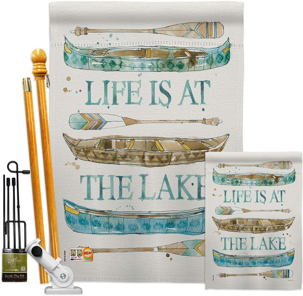 Life At The Lake House Flag Outdoor Rustic Cabin Moose Wildlife Adventure Forest Small Decorative Gift Yard Banner Made In USA 28 X 40