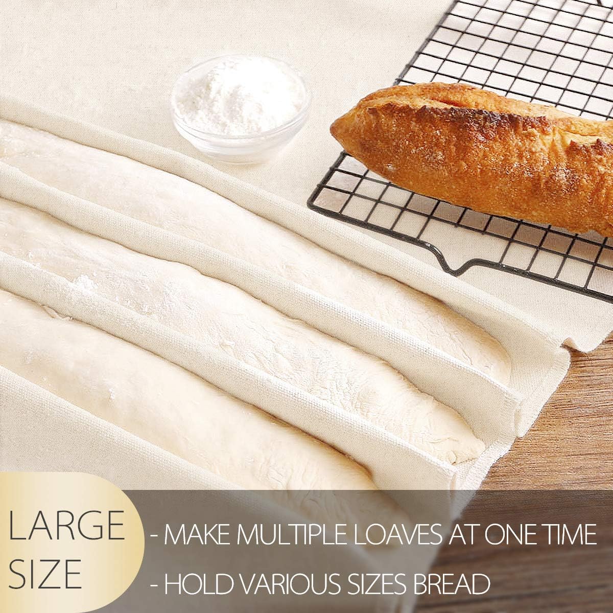 ANPHSIN Large Professional Bakers Dough Couche (35'' × 26'')- 100% Natural Flax Heavy Duty Linen Pastry Proofing Cloth for Baking French Bread Baguettes Loafs
