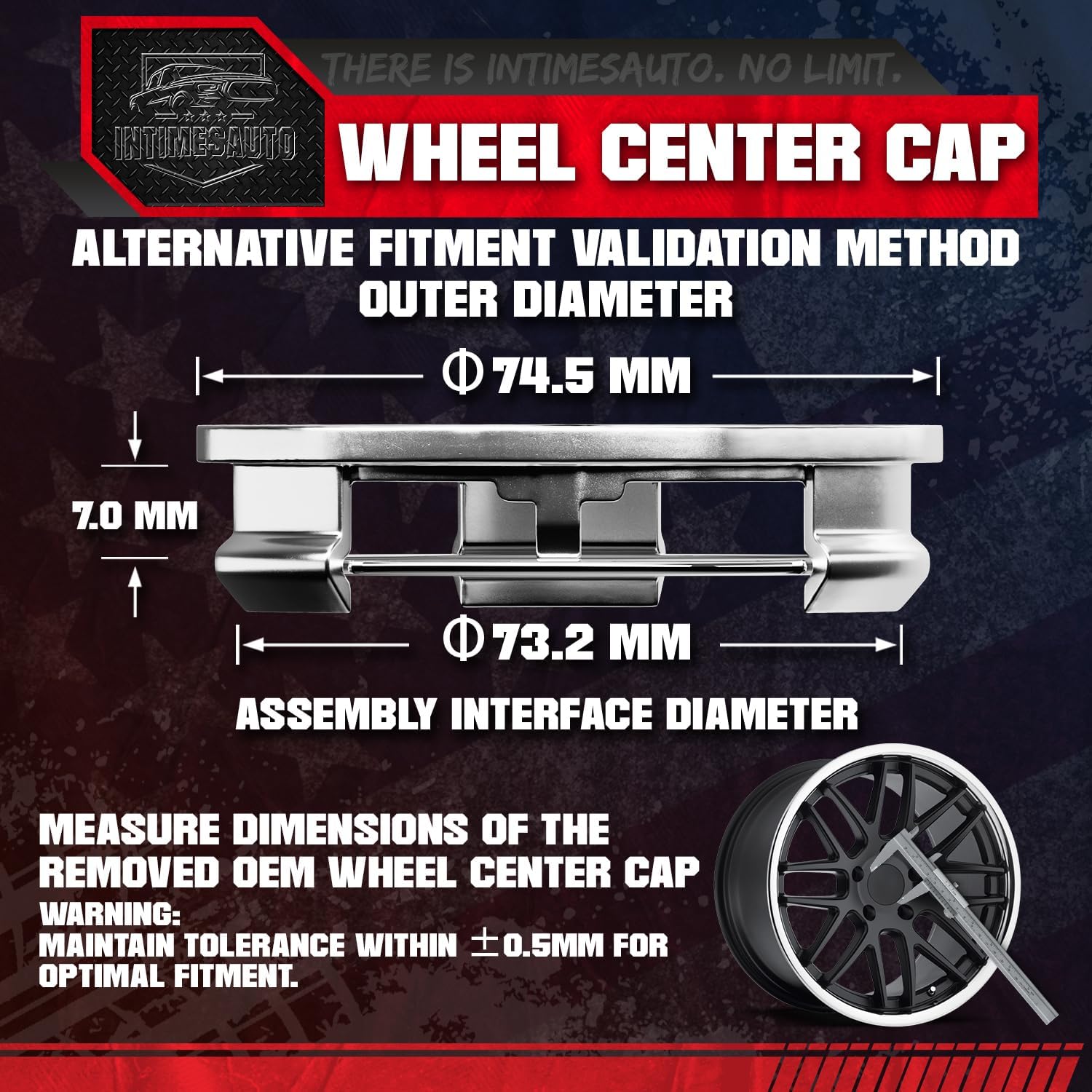 75MM 2.9 Inch Wheel Center Caps Rim Wheel Center Hub Caps, Pack of 4 Chrome with American Flag