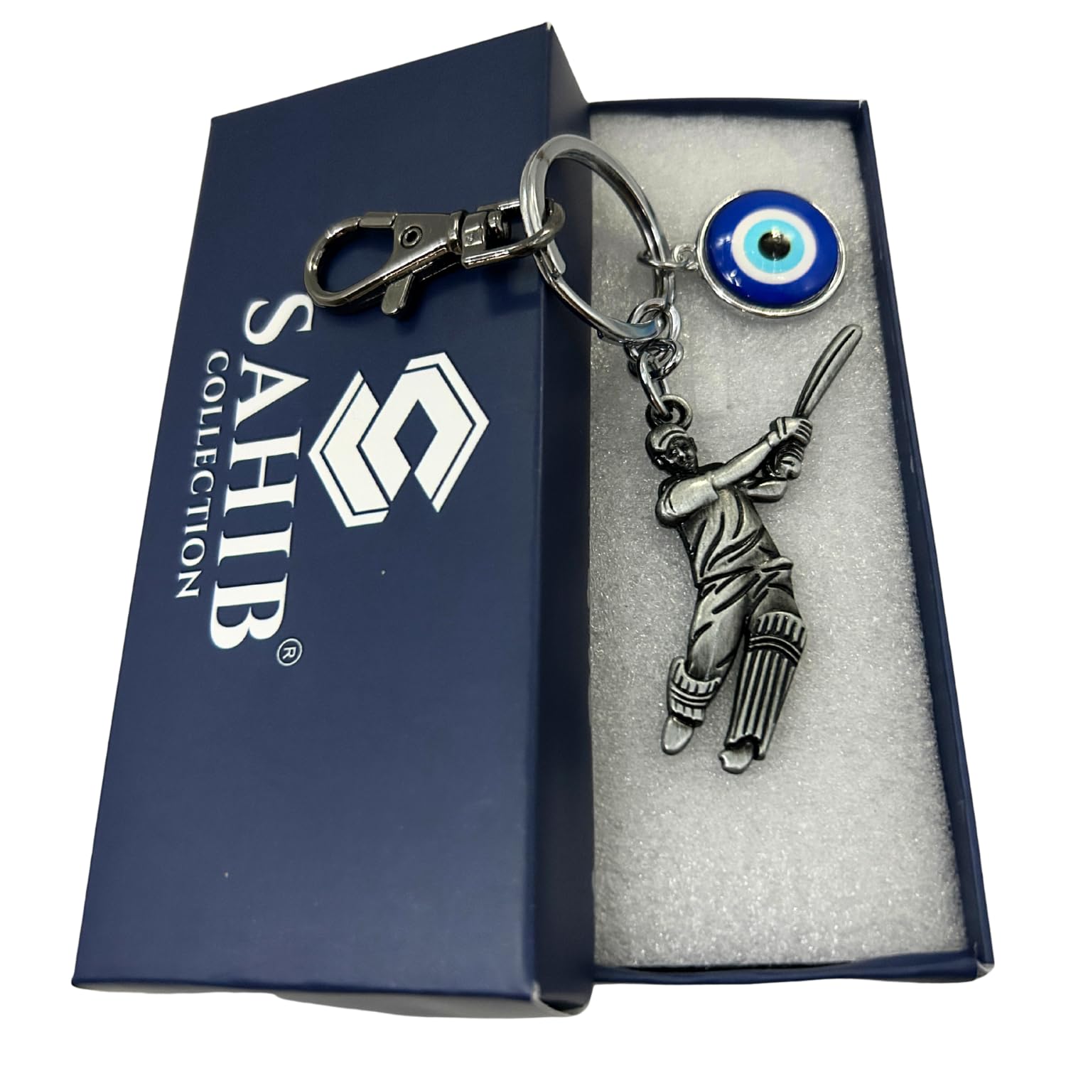 Cricket Icon Keychain with Evil Eye & Black Hook – Strong Metal Keyring for Men, Women, Kids, Car, Bike, Office | Ideal Gift for Birthday, Anniversary, Valentine’s Day | Pack-1