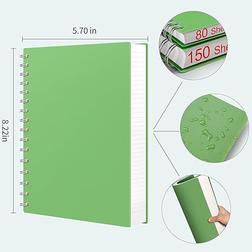 Miniatura 2 de AHGXG Cuaderno de espiral A5 con rayas universitarias, pequeño de 5.7 x 8.22 pulgadas, 300 páginas150 hojas gruesas, papel rayado de 3.53 ozm, tapa