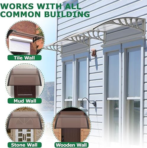 Miniatura 9 de 2 toldos para ventana de puerta de 40 x 40 pulgadas, cubierta de policarbonato para puerta de entrada, toldo de patio al aire libre, toldo voladizo