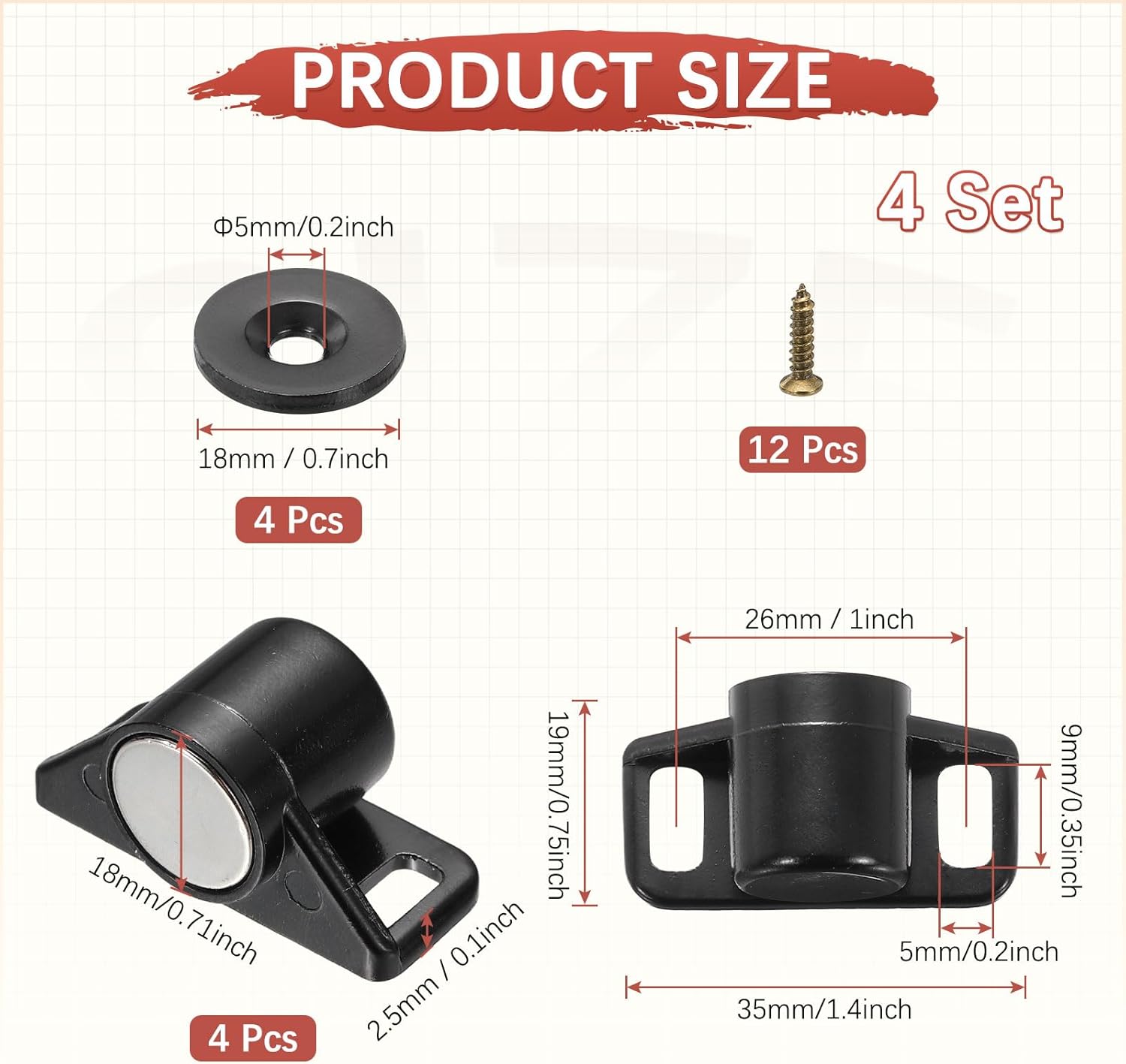 Magnetic Cabinet Door Catch [4pcs] - Magnets for Closure Use for Kitchen & Bathroom Cupboard & Wardrobe & Closet & Closures & Cabinet Door Drawer Latch - [Black - 1.4 in]