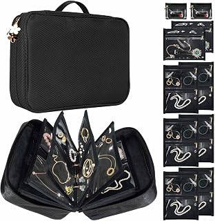 Travel Jewelry Organizer Case, Jewelry Storage Bag with Zipper Velvet Pockets, Portable Jewelry Case for Necklaces, Rings, Earrings, Bracelets
