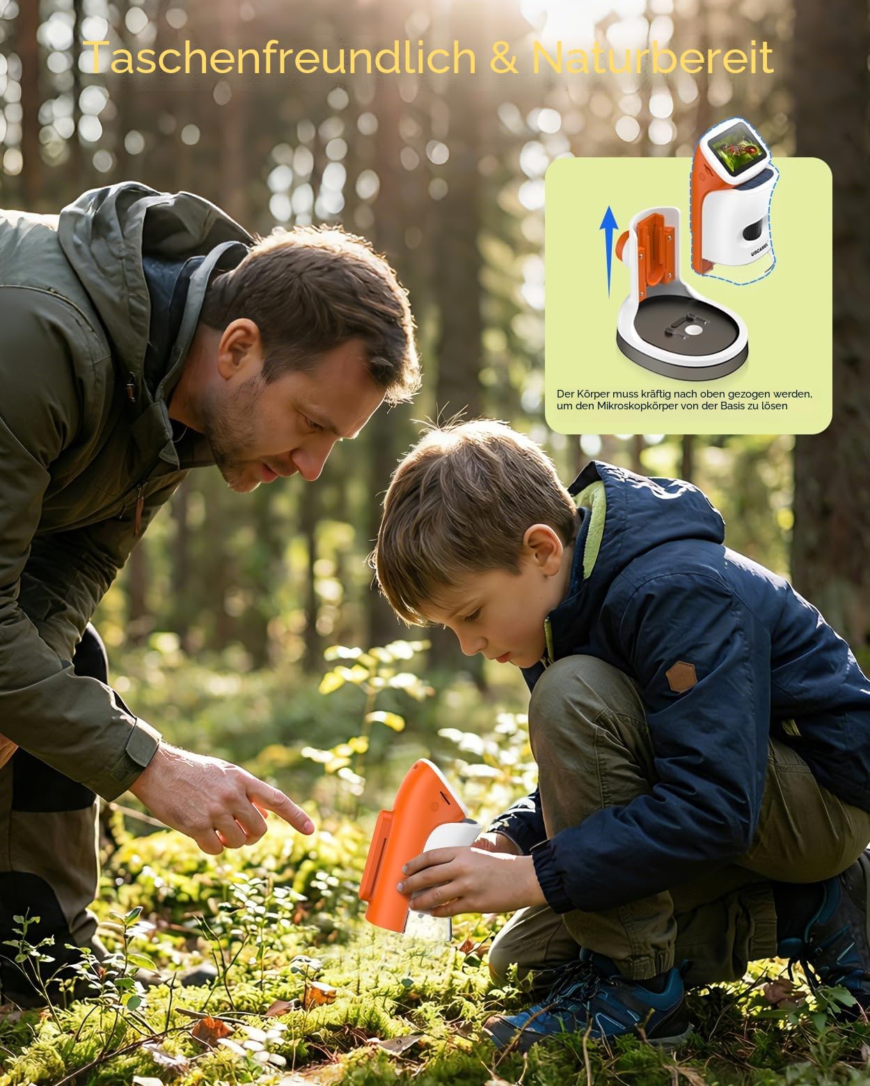 Mikroskop für Kinder mit Stand: Digitales Handmikroskop 100 – 1000 x: LCD-Display 4 K, 2,0 Zoll, USB, tragbar, Taschenmikroskop, mit wissenschaftlichen Kits, 15 Folien, 32 GB Speicherkarte