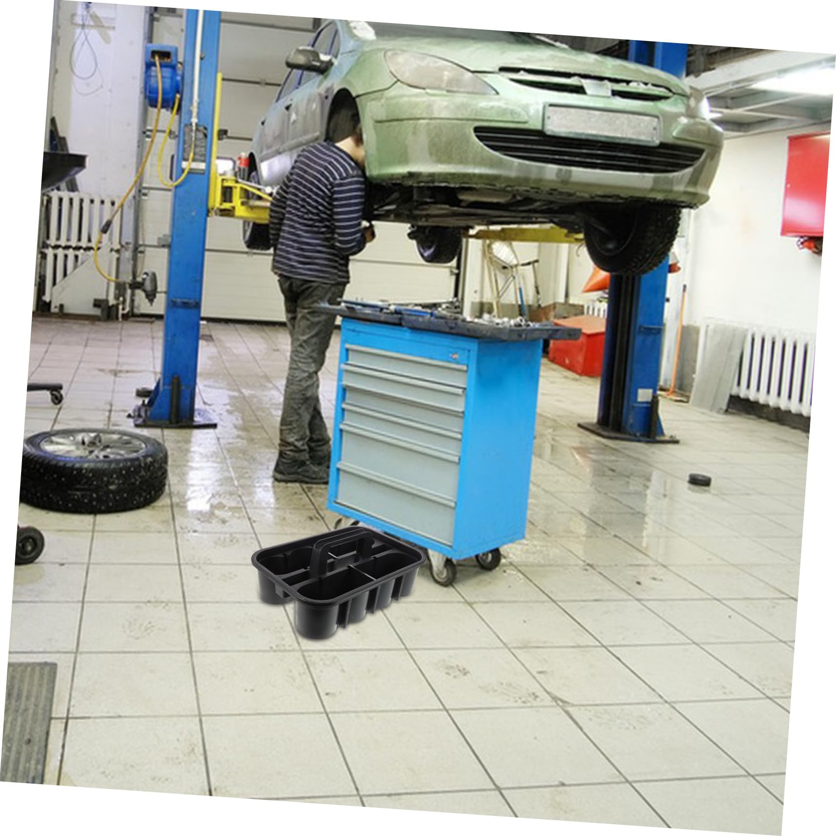 Ciieeo Cestino Porta Accessori Per La Pulizia Auto in Plastica Robusta Con Scomparti Quadrati e Maniglia Integrata, Organizer Portatile Versatile Per Officina, Lavaggio Veicoli e Uso Domestico