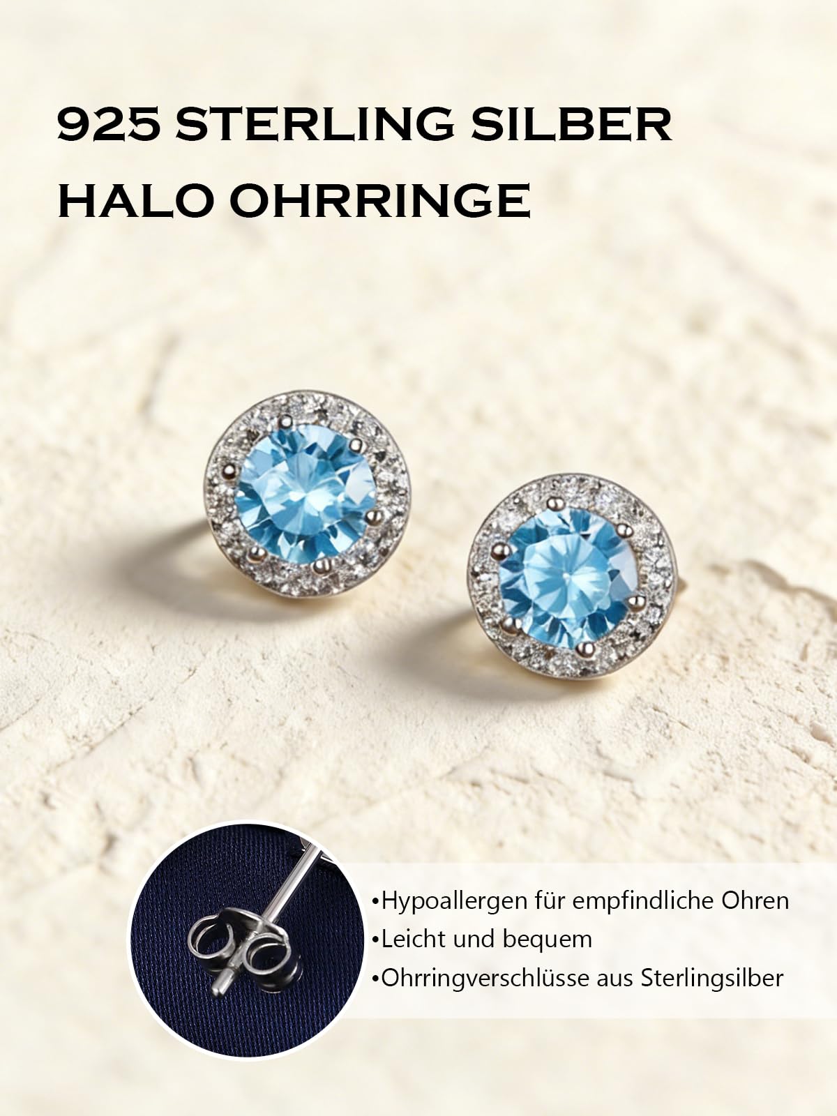 Ohrstecker 925 Sterling Silber Halo Ohrringe mit Zirkonia Rund & Oval Hypoallergener Schmuck für Damen