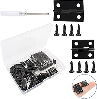 Biaungdo 80 Pcs Metal Mini Hinges, 180 Degree Rotation Miniature Furniture Hardware Cabinet Mini Hinges for Jewelry Box Closet DIY Accessories with Mounting Nails(18x15mm & 24x16mm, Black)