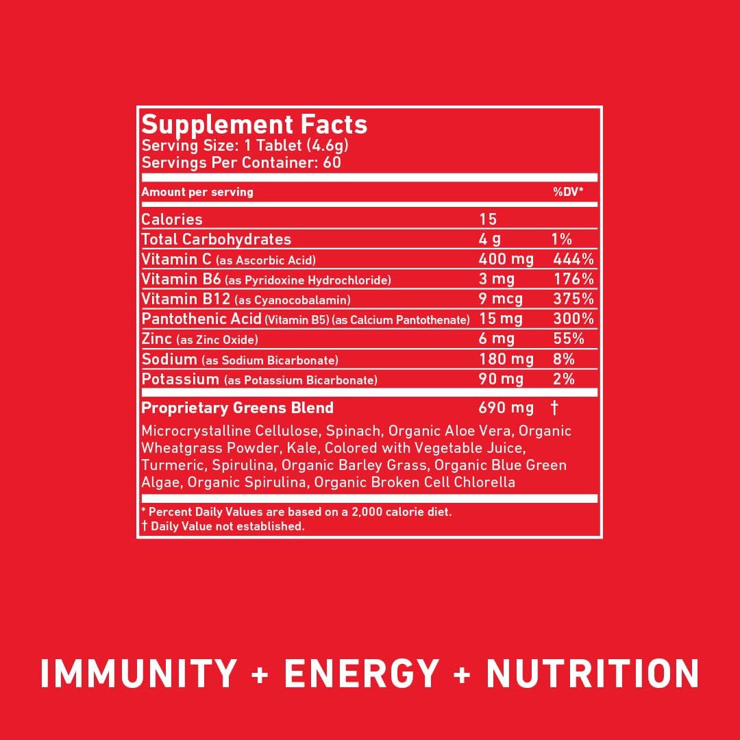 8Greens Immunity and Energy Effervescent Tablets - Packed with 8 Powerful Super Greens (Blood Orange, 6 Tubes / 60 Tablets) : Health & Household