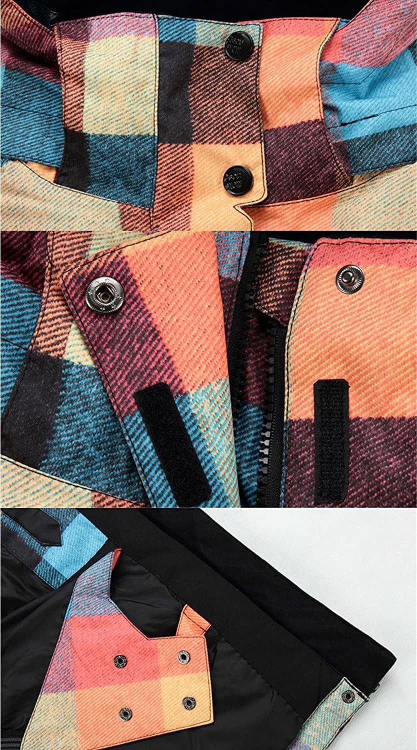 HOTIAN Chaqueta de esquí de snowboard para mujer de alto viento, colorido chaqueta de nieve pantalones