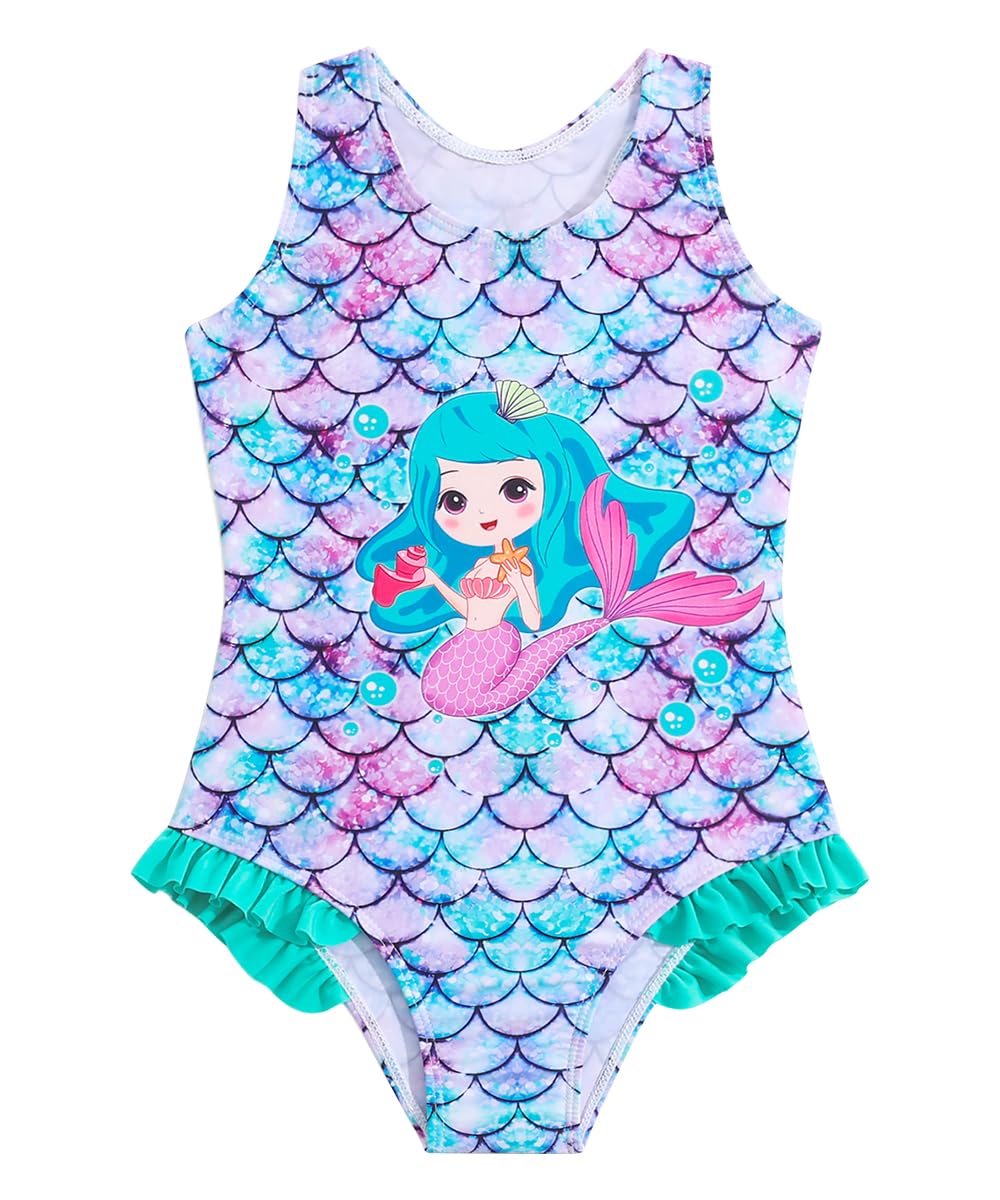 YYDSXK Bañador Natacion Niña, Traje de Baño Niña Sirena de Una Pieza con Lindos Volantes con Estampado de Sirena, Piscina, Surf, Playa Bañadores Sirena Una Pieza para Niñas de 2 a 7 Años