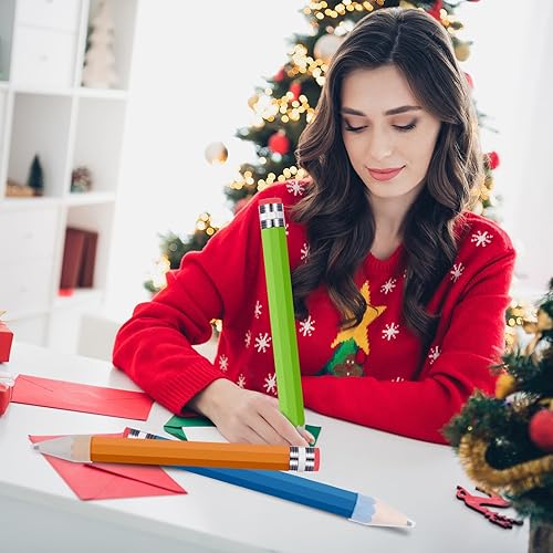 Miniatura 4 de Fainne 15 lápices gigantes de madera de 13.4 pulgadas con tapa, gran colorido, divertido, regalo novedoso para regalos para el hogar, suministros de