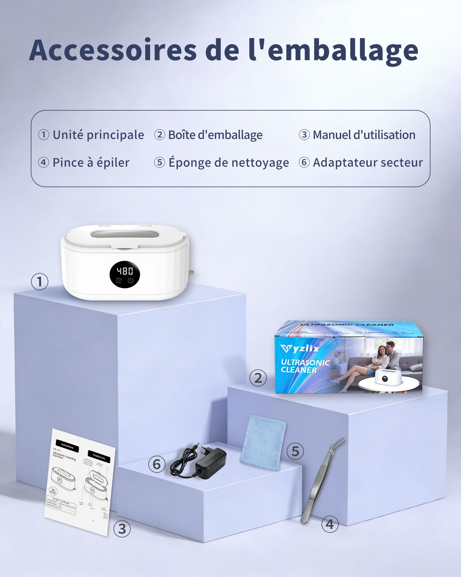 Nettoyeur Ultrasons, 50 kHz UV Ultrasonic Cleaner, Bac a Ultrason 5 Modes de Nettoyage, Nettoyeur Ultrason Bijoux adapté aux Lunettes, Bijoux, Prothèses Dentaires et Outils Cosmétiques