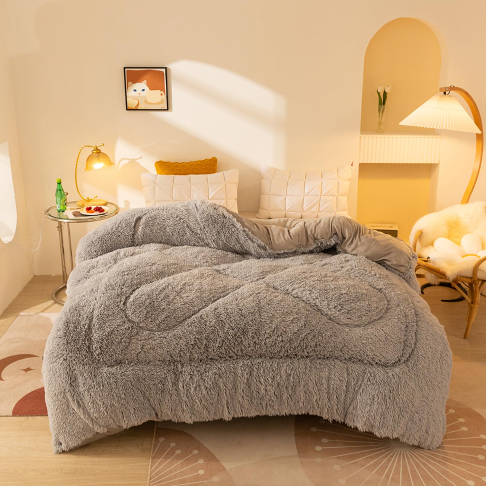 Wohnen & Accessoires GmbH & Co. KG Couverture Luxueuse En Fausse Fourrure De Lapin Crème Blanc