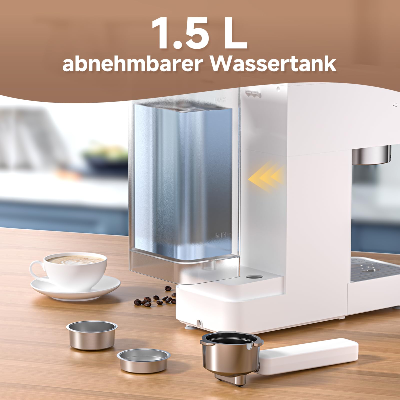 AMZCHEF Siebträgermaschine 20 Bar Espressomaschine klein mit LED-Display, Milchaufschäumer & Edelstahl-Dampfstab, 1350W Schnellaufheizung, 1,5L Wassertank, für Espresso Cappuccino Latte,Weiß
