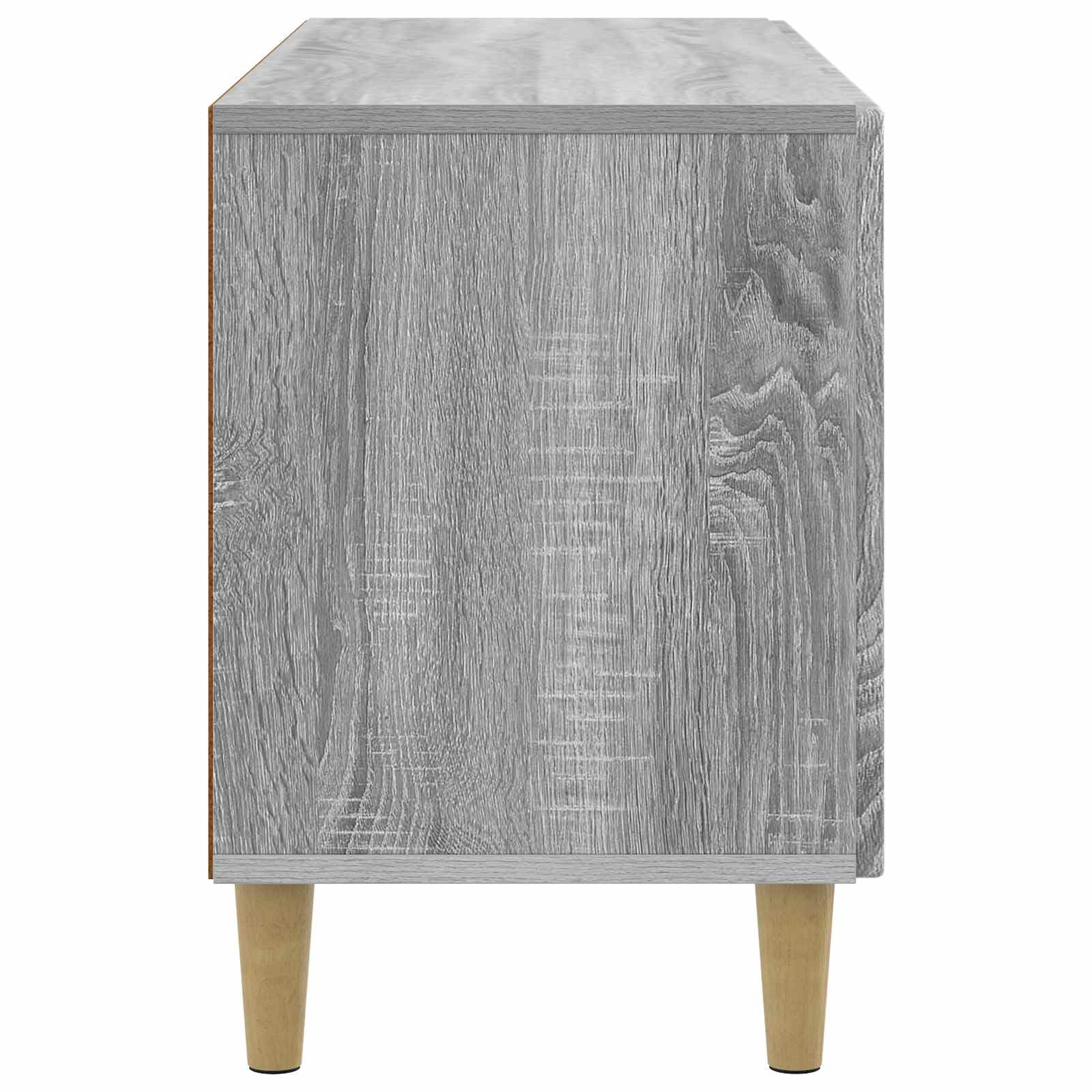 Mobile TV basso grigio sonoma, 99 x 34,5 x 50 cm, mobile TV con 3 ante e gambe coniche, mobile TV in legno, mobile TV vintage per soggiorno e camera da letto