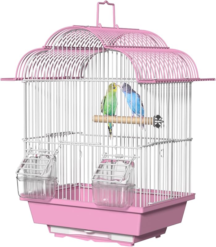 16-inch Small Bird Cage for Home & Travel,Lightweight Parakeet Carrier Cage | Bird Starter Kit with Handle,Feeder,Perch;3.34-inch Extendable Raised Chassis,Powder-Coated Wire,Multiple Accessory Ports
