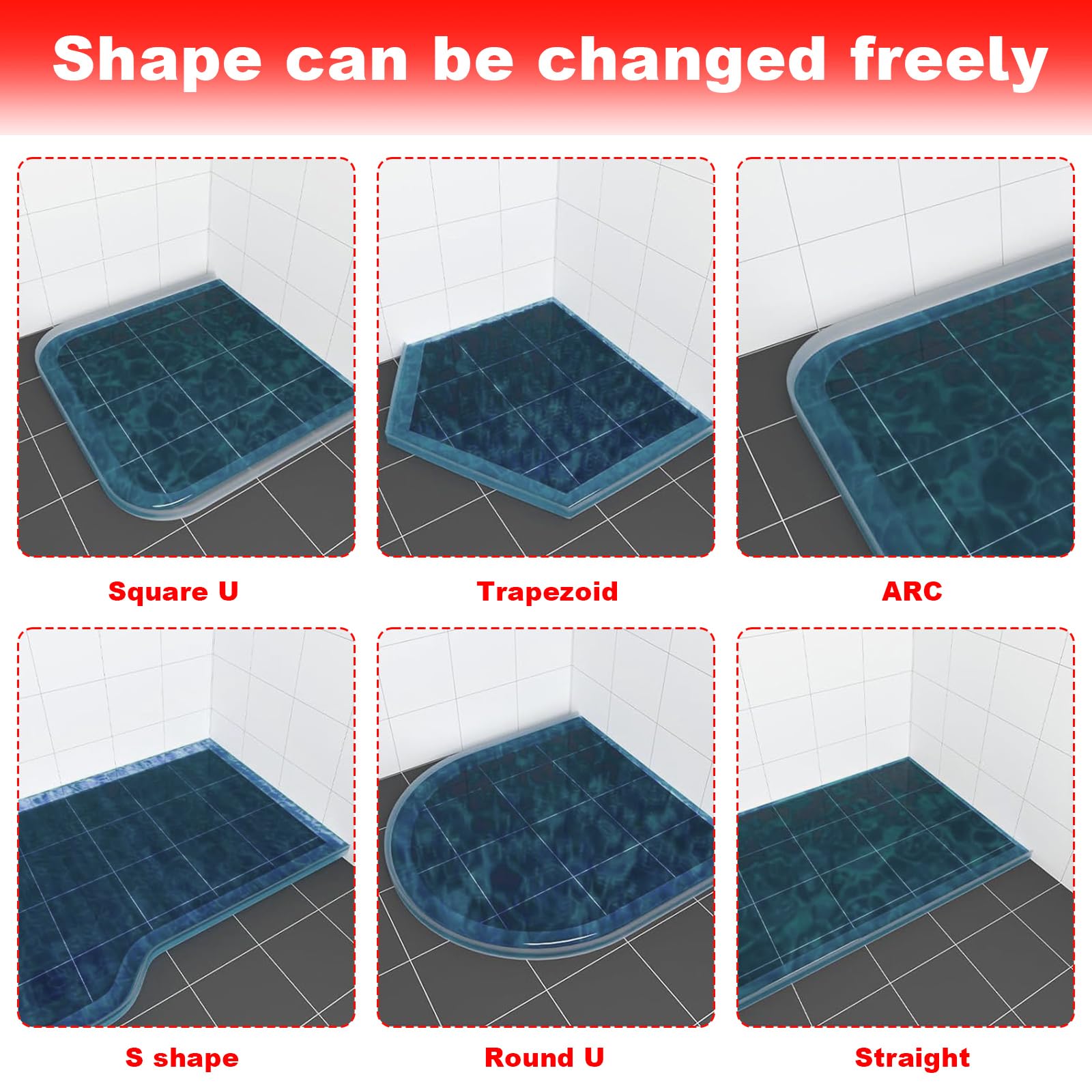 Barriera Doccia Ferma Acqua, 1 M Guarnizione Doccia Sottoporta, PE Guarnizione Doccia, Autoadesivo Guarnizioni Box Doccia, per Bagno e Cucina