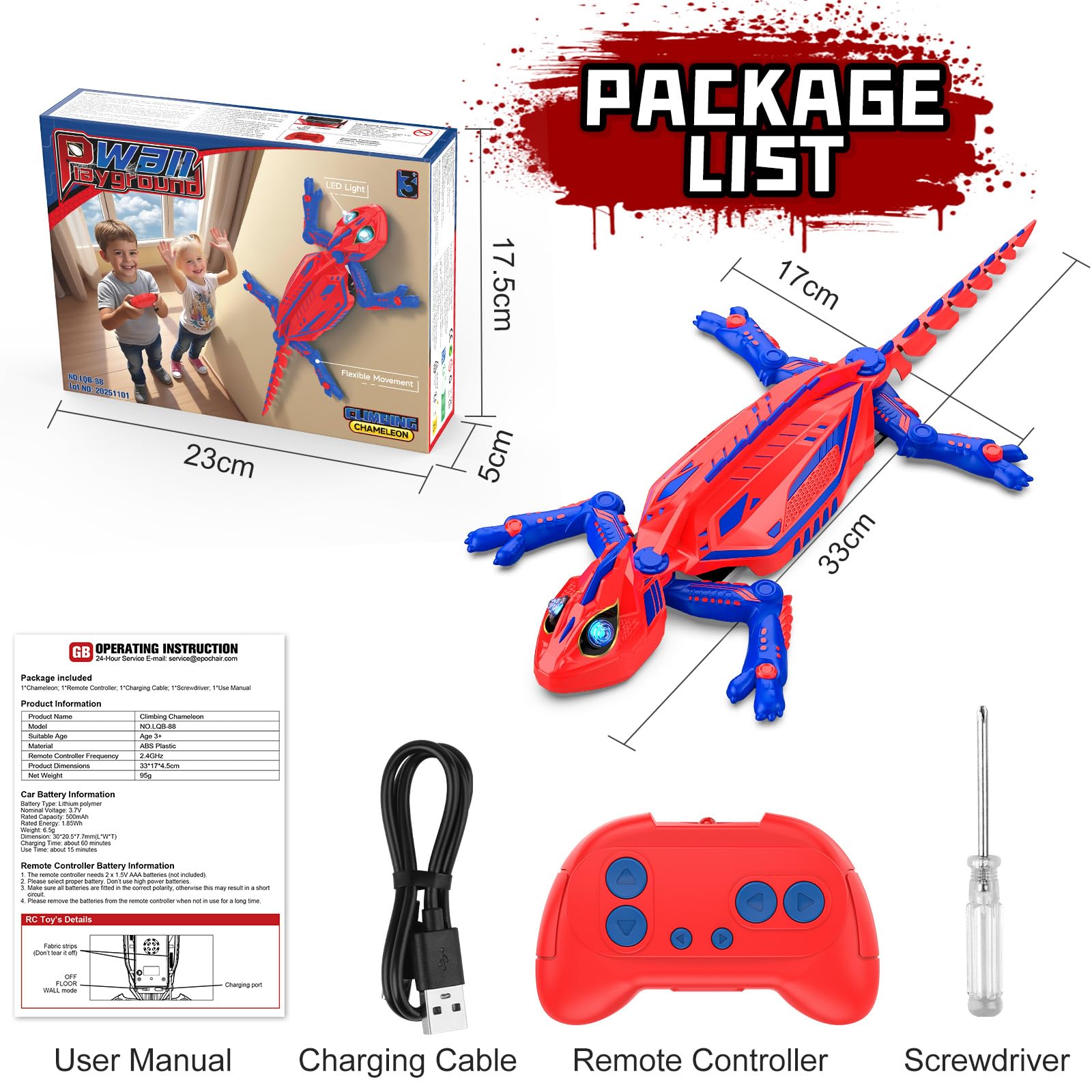 Lagartija Teledirigida, Lagarto Trepador Paredes con Ojos LED, Recargable Lagarto Teledirigido, Gecko Radio Control Juegos Infantiles RC Robot Juguete, Cumpleaños Regalos Niños 3 4 5 6 7 8 9 10 Años