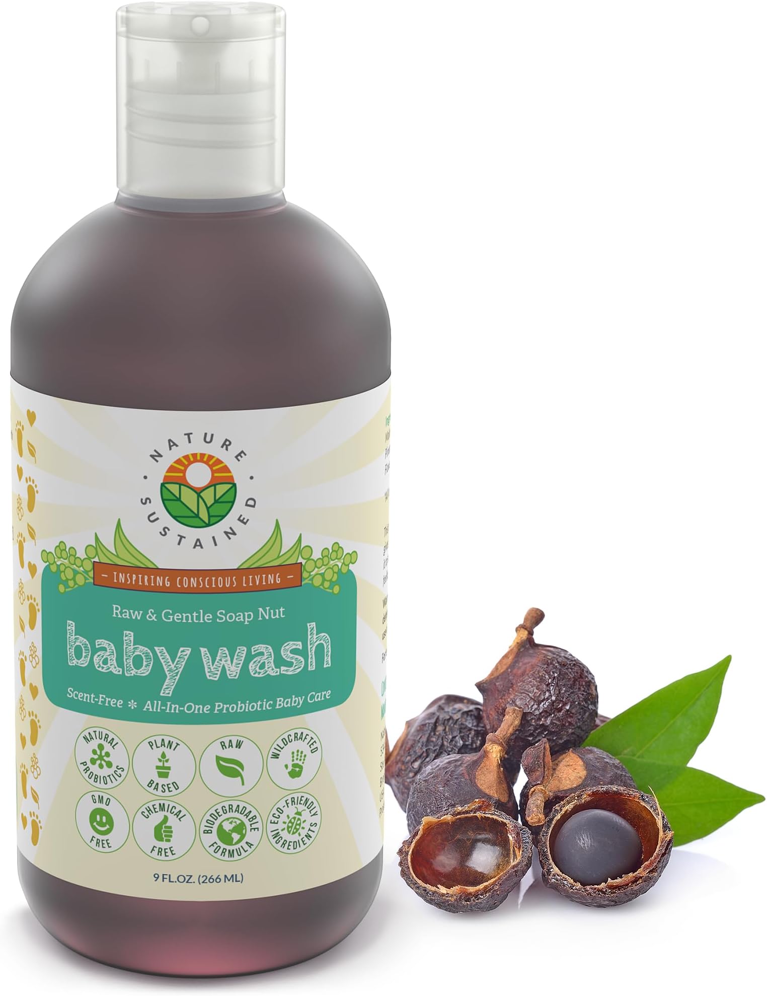 Raw 2 in 1 Natural Baby Shampoo and Body Wash - Gentle Cleansing Foaming Probiotic Bath Soap for Babies - Plant Derived Tear-Free Baby Wash with Calendula and Turmeric - 9 Ounces