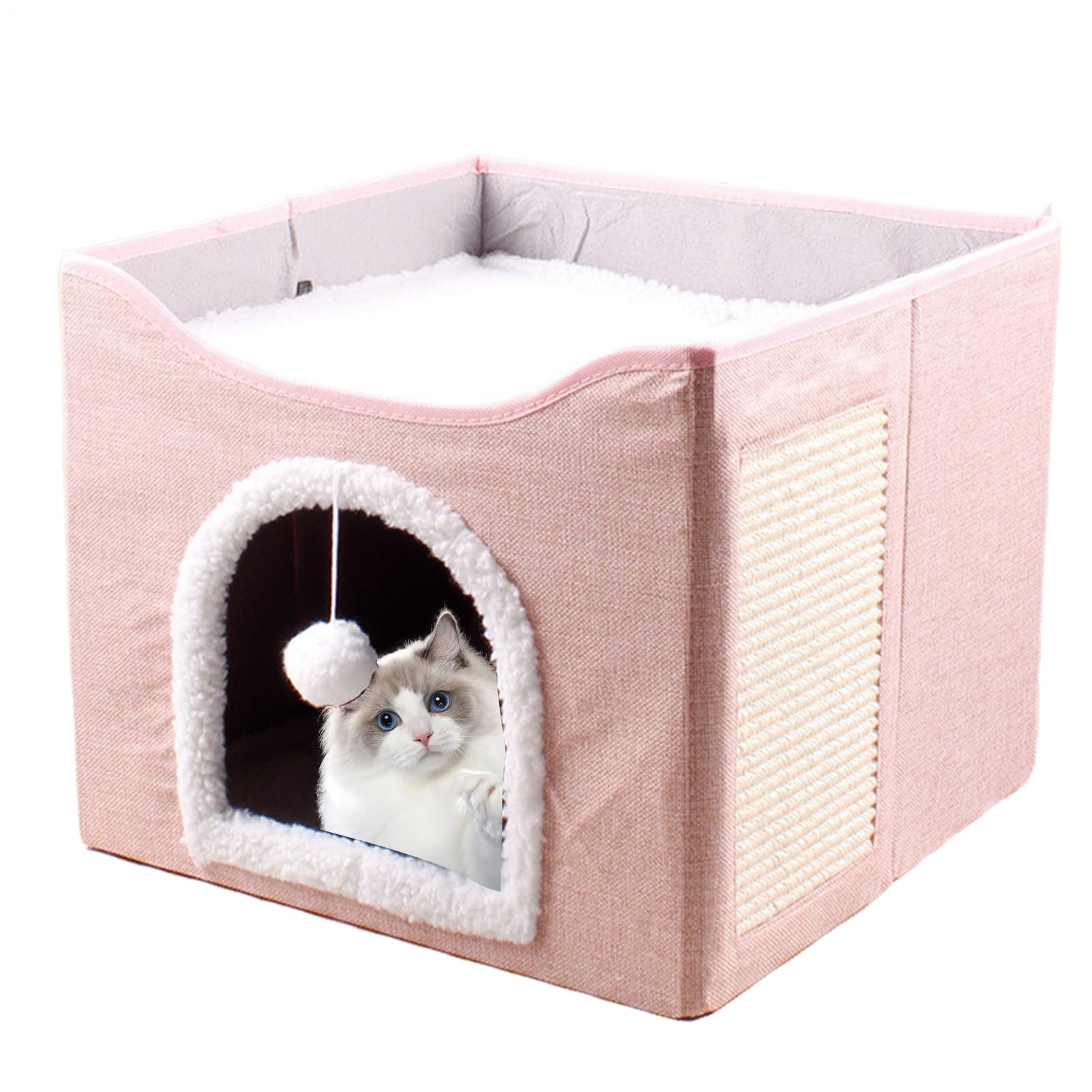 Grotta per gatti – Grande cuccia pieghevole per gatti, tenda per dormire, cubo per animali domestici con palla di peluche e cuscinetto antigraffio, per animali domestici