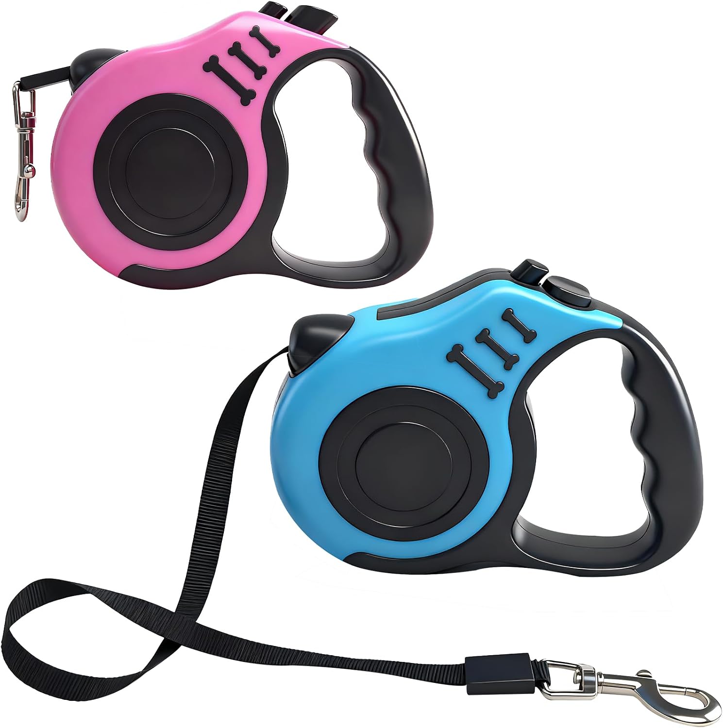 2 Pcs 16.5Ft Retractable Dog Leash,Up to 33 lbs,Blue and Pink