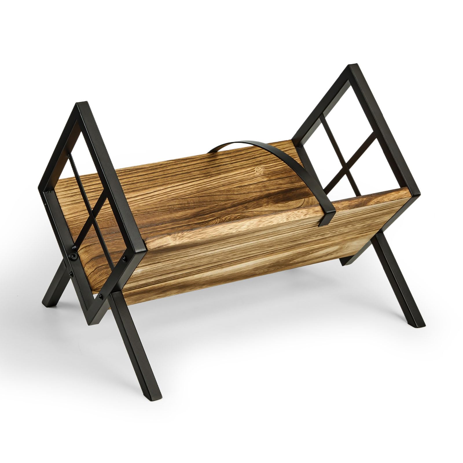 Sanmatin Vinyl Record Holder,Wooden and Heavy-Duty Steel Vinyl Record Storage Rack for 80-100 LP,Albums,Magazine, Book, Files.Retro Style Record Display (Fire-Burnt Retro)