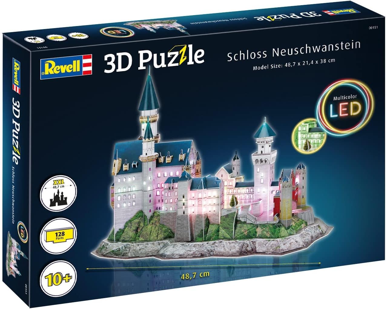 Revell Schloss Neuschwanstein Castle LED Light Up Large 3D Puzzles for Adults and Kids Ages 10 Years and up Arts Crafts Building - 128 Pieces