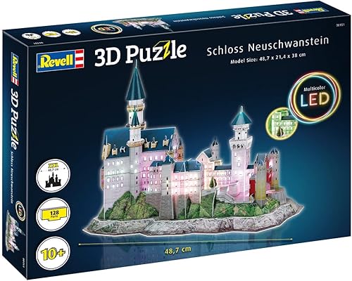 Miniatura 3 de Revell Schloss Neuschwanstein Castle - Rompecabezas 3D grandes con luz LED para adultos y niños a partir de 10 años y más, 128 piezas