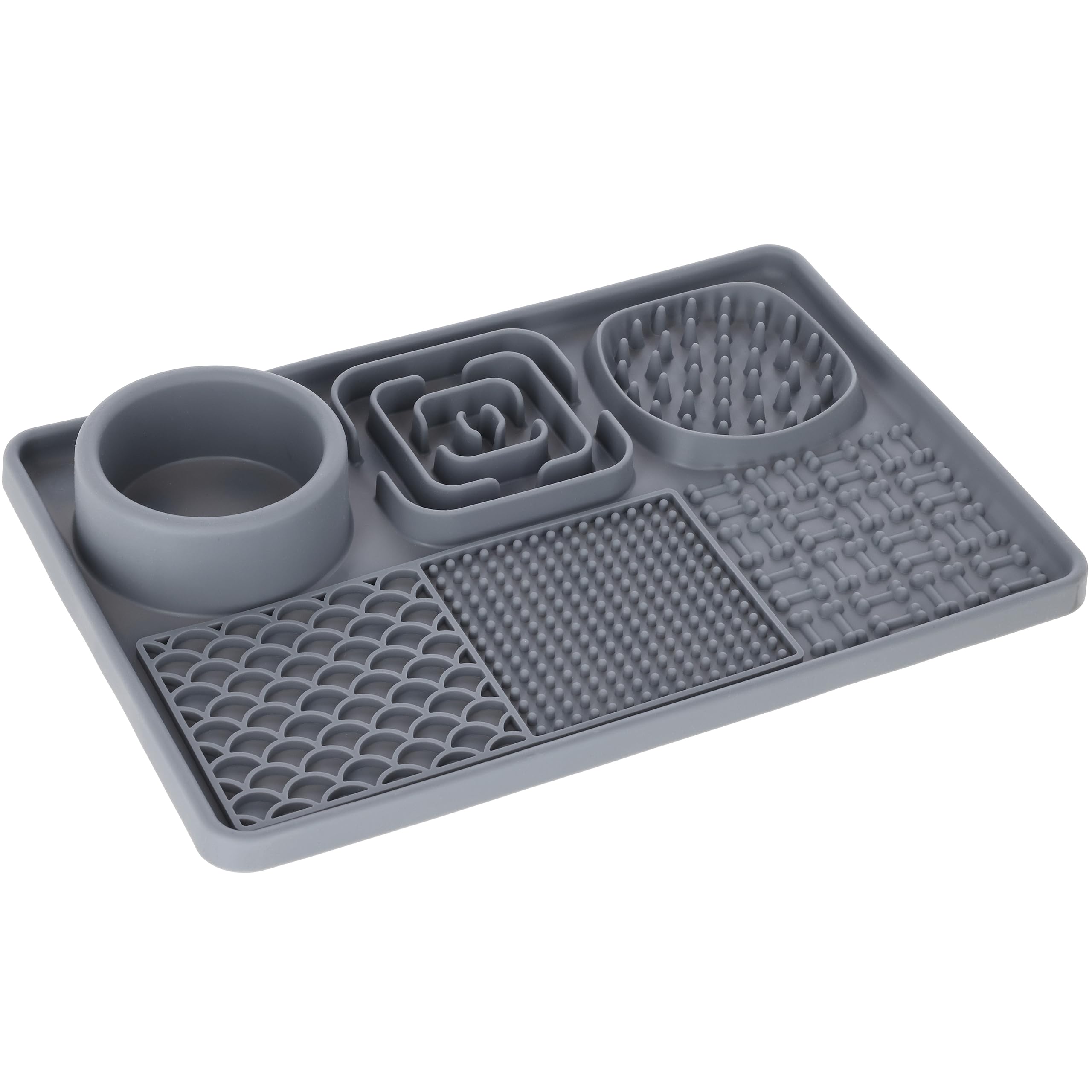 Kerbl Pet Licking Mat XL, for Dogs and Cats, Various Surfaces, Integrated Bowl, Non-Slip, Silicone, Grey, 30 x 20 cm