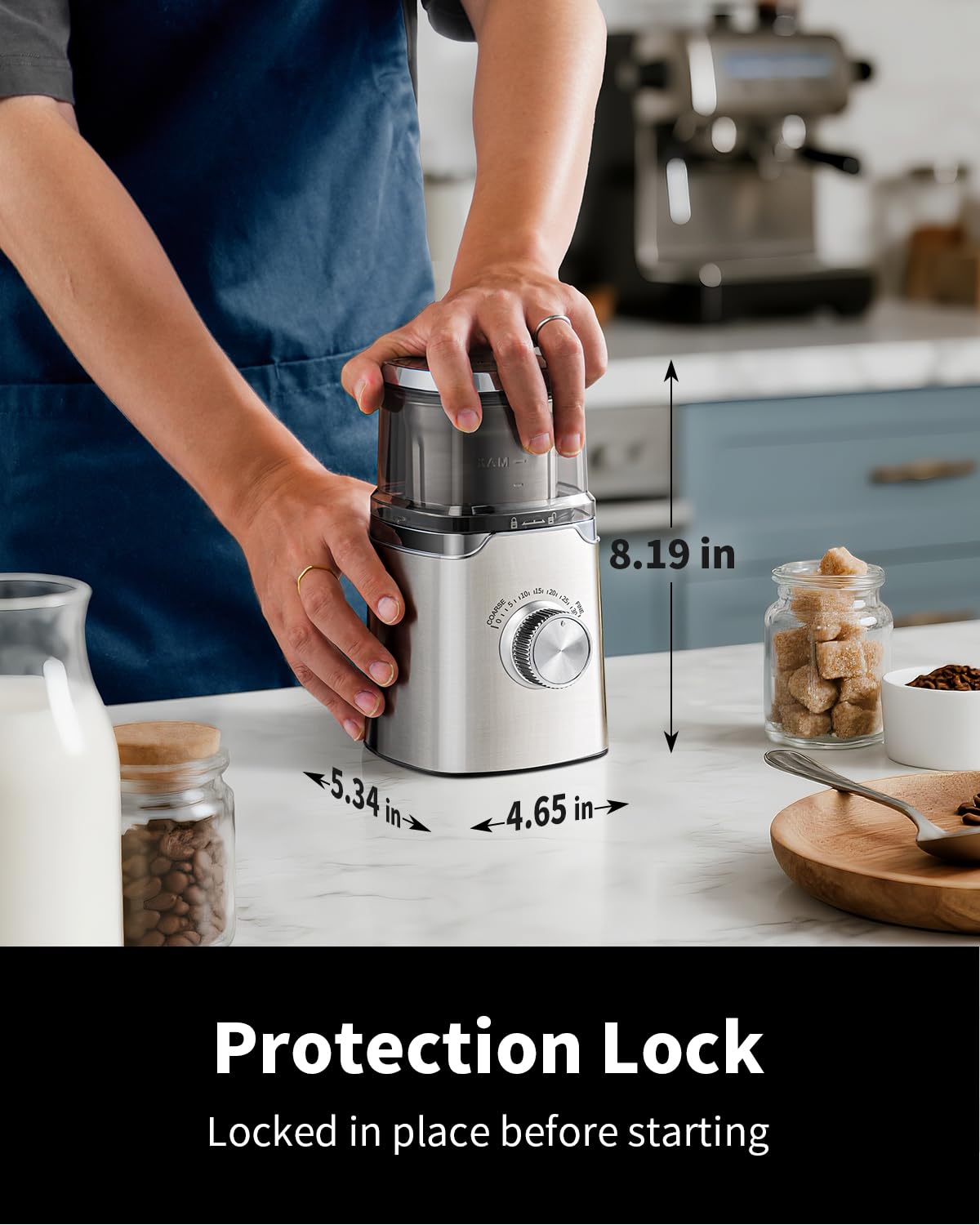 SHARDOR - Molinillo eléctrico de hoja de café, mando giratorio de control de molienda temporizado, carcasa de acero inoxidable, ajustable, para frijoles de café, especias y hierbas, con 1 tazón de
