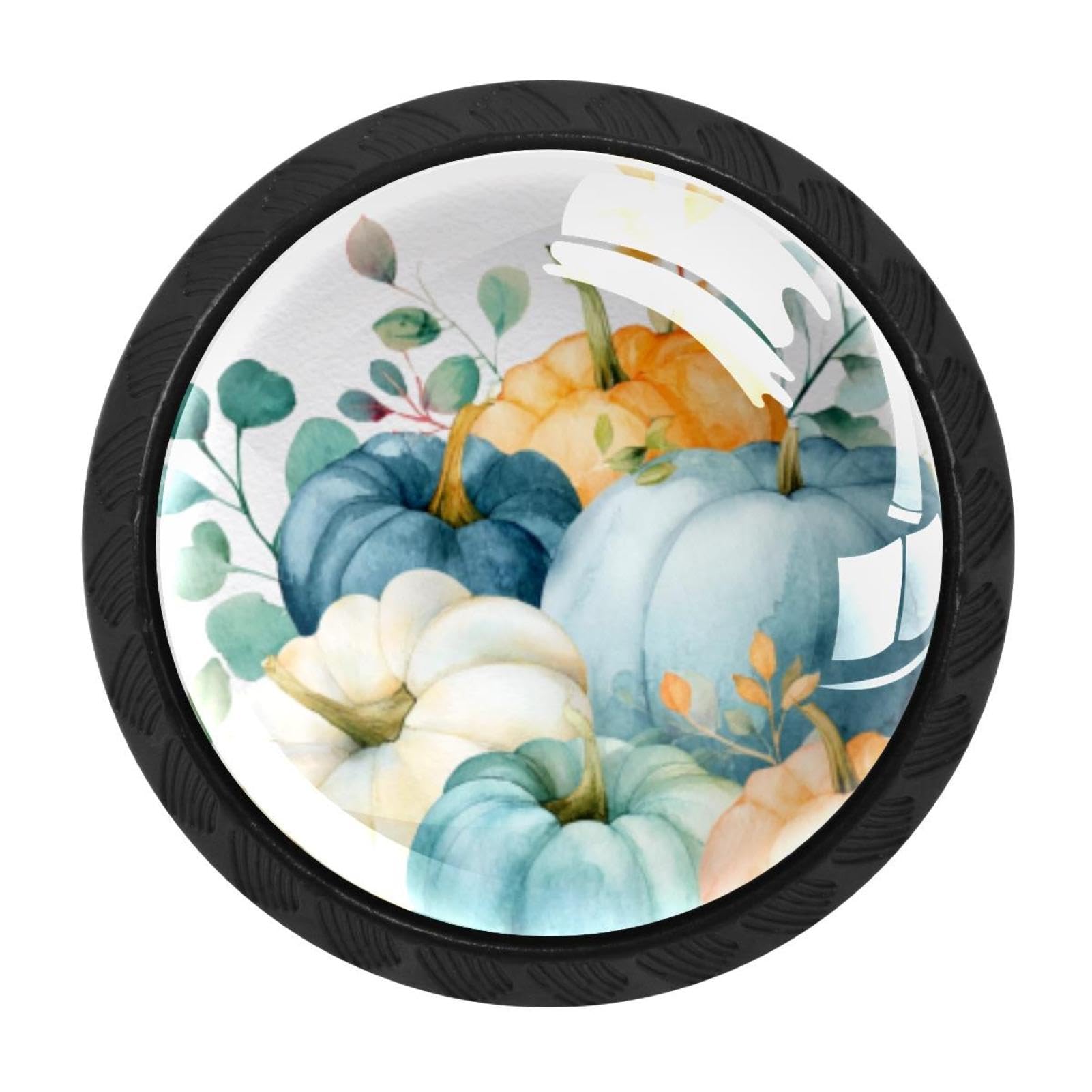 CHENZZZZ 4pcs Round Cabinet Knobs for Home Wardrobe Office Kitchen Dresser and Cupboard Cute Watercolor Pumpkins Autumn Leaves DIY Glass Drawer Pull Handle with Screws