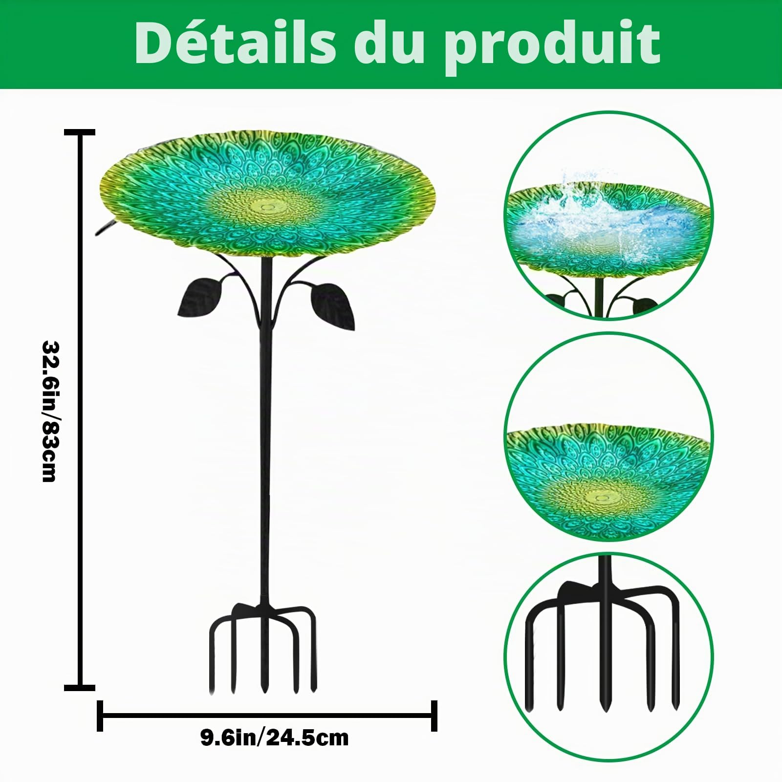 Abreuvoir pour Oiseaux sur Pied - 83 cm, avec Socle à 5 Branches, Mangeoire Oiseaux Exterieur Décoration pour Jardin